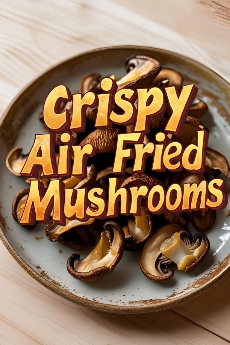 Crispy air fried oyster mushrooms on a plate with dipping sauce and fresh herbs