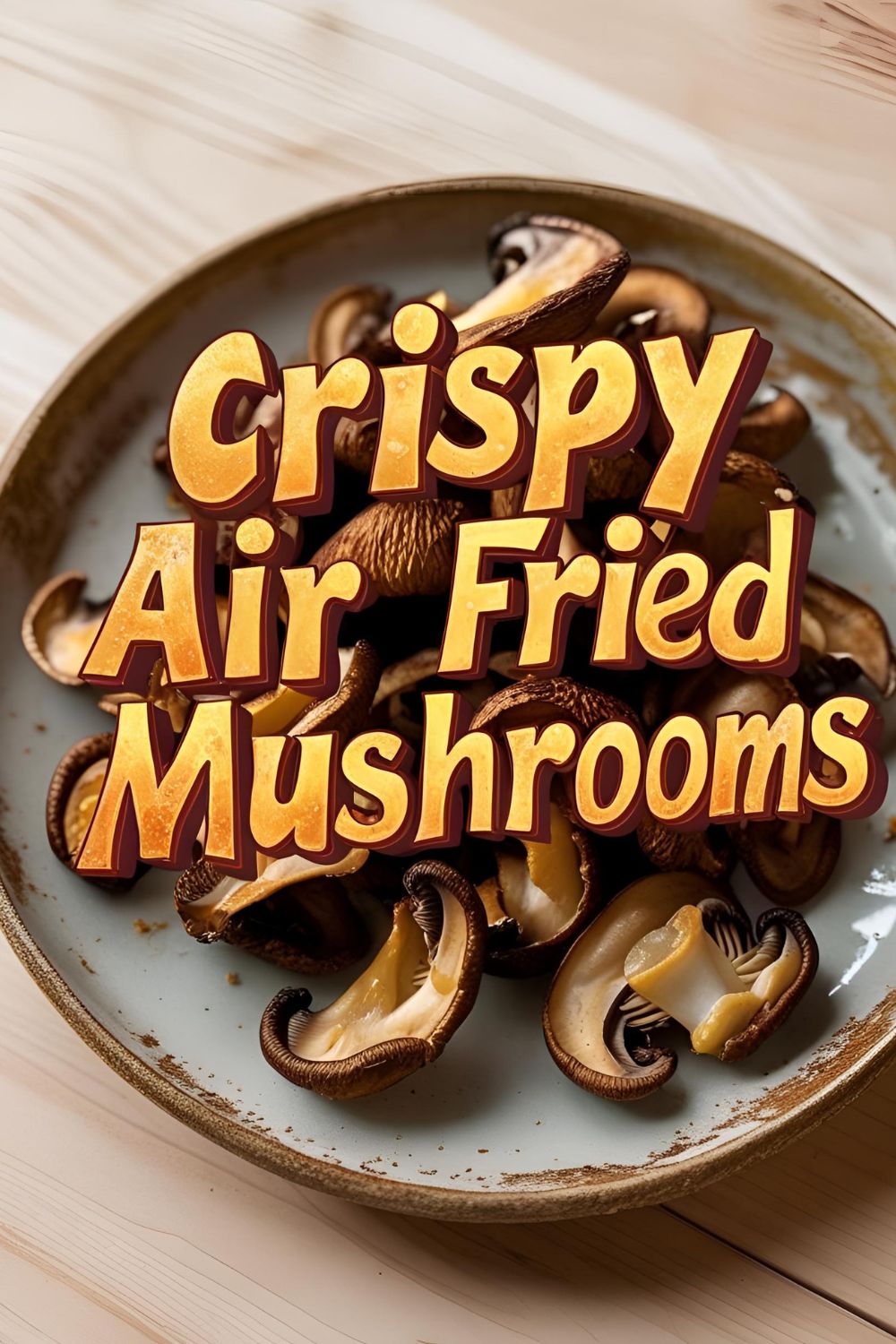 Crispy air fried oyster mushrooms on a plate with dipping sauce and fresh herbs