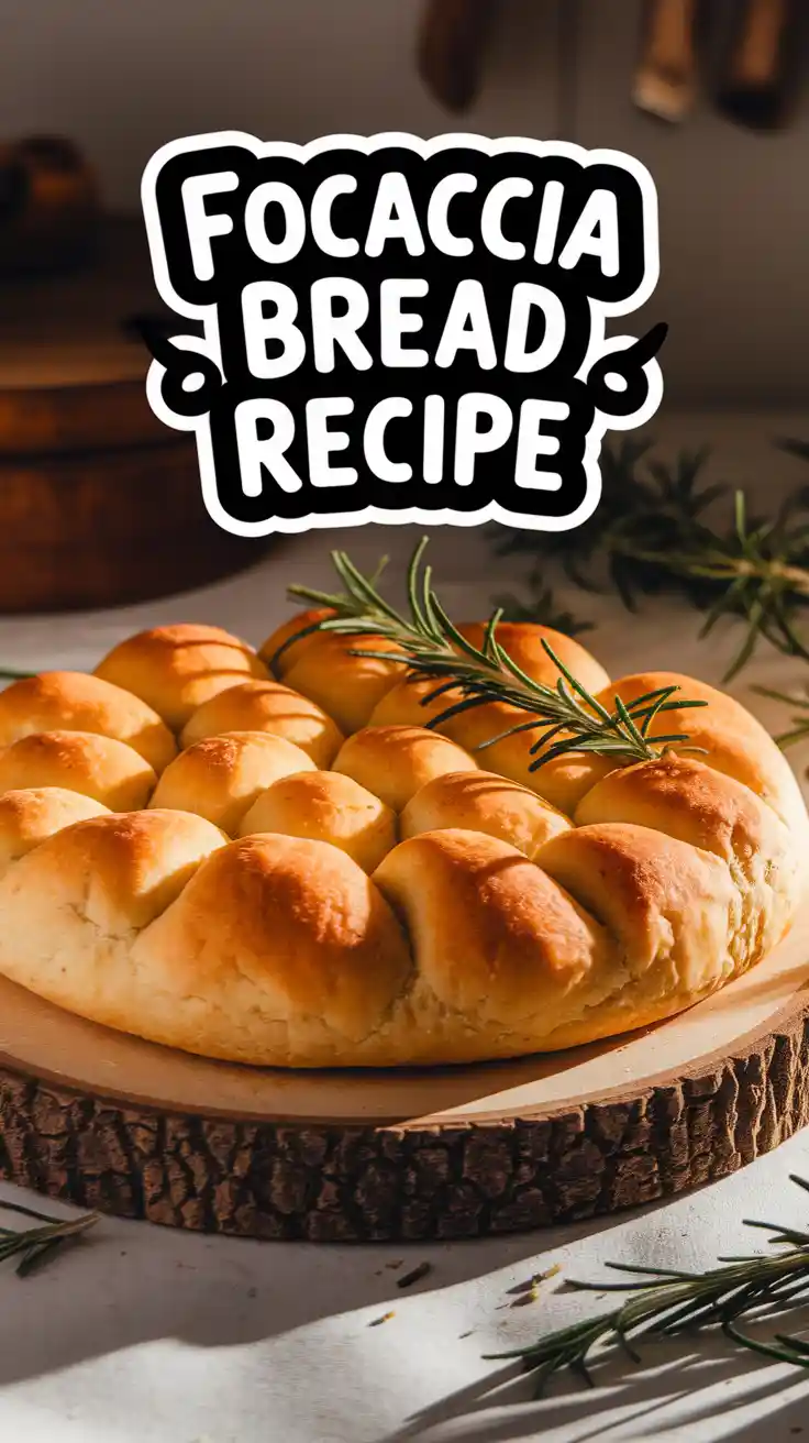 Close-up of golden rosemary focaccia drizzled with olive oil and topped with coarse salt.