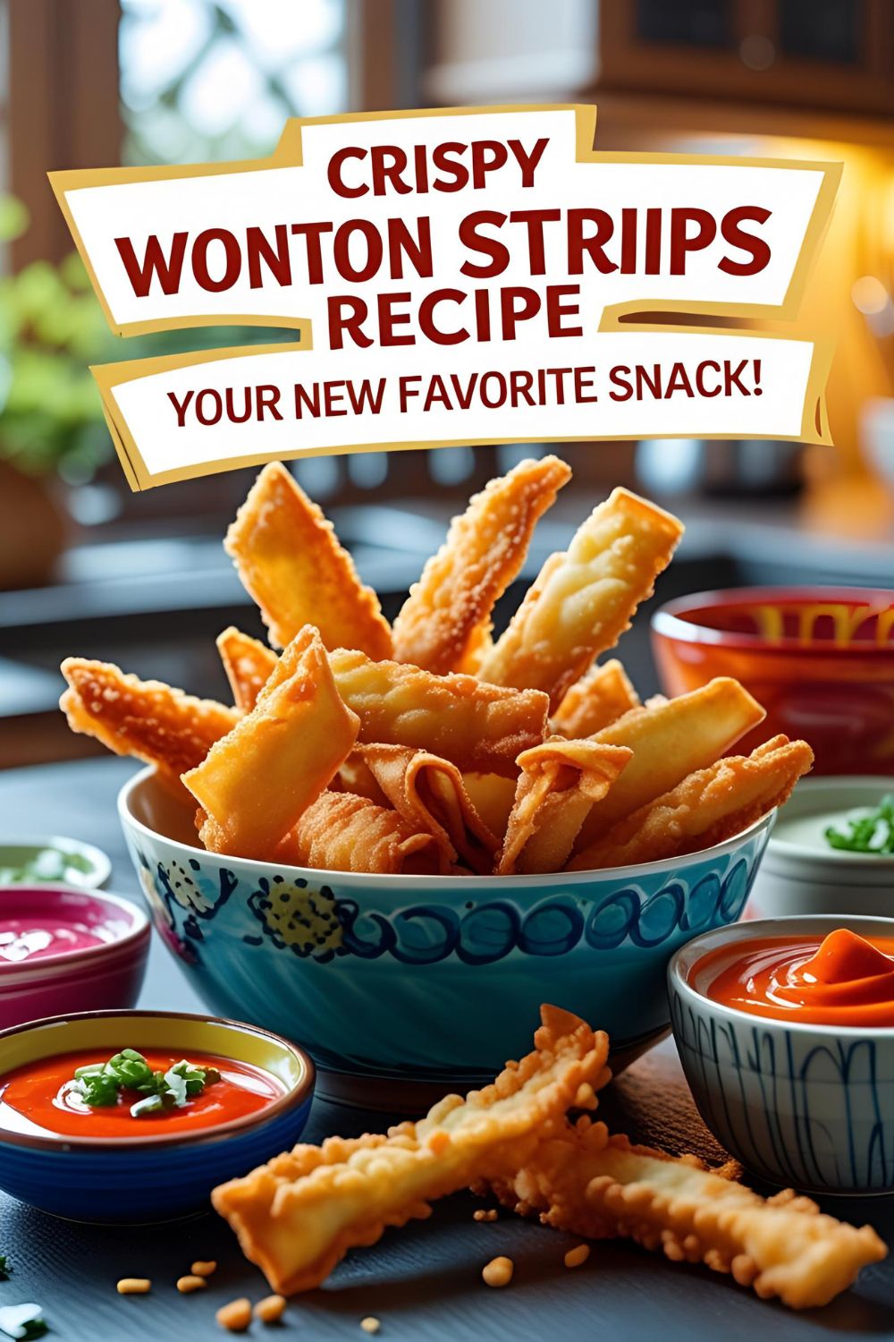 A bowl of golden, crispy wonton strips ready to be enjoyed.