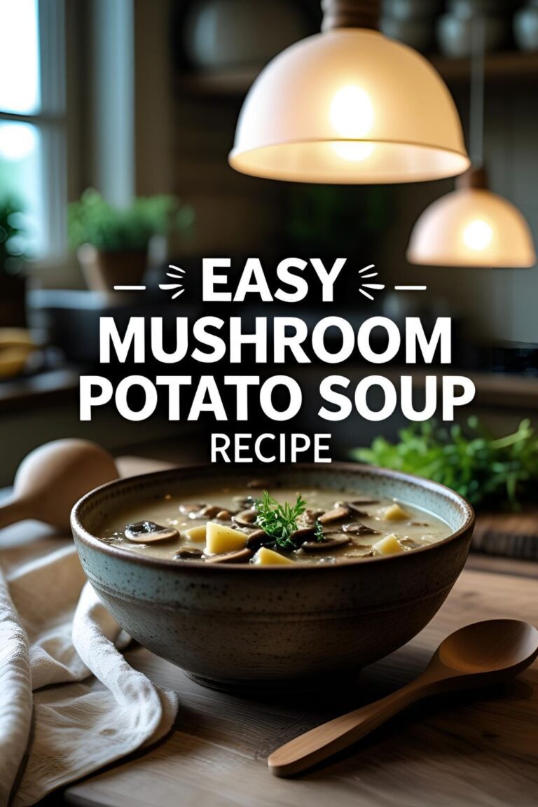 Creamy mushroom potato soup in a bowl with parsley garnish