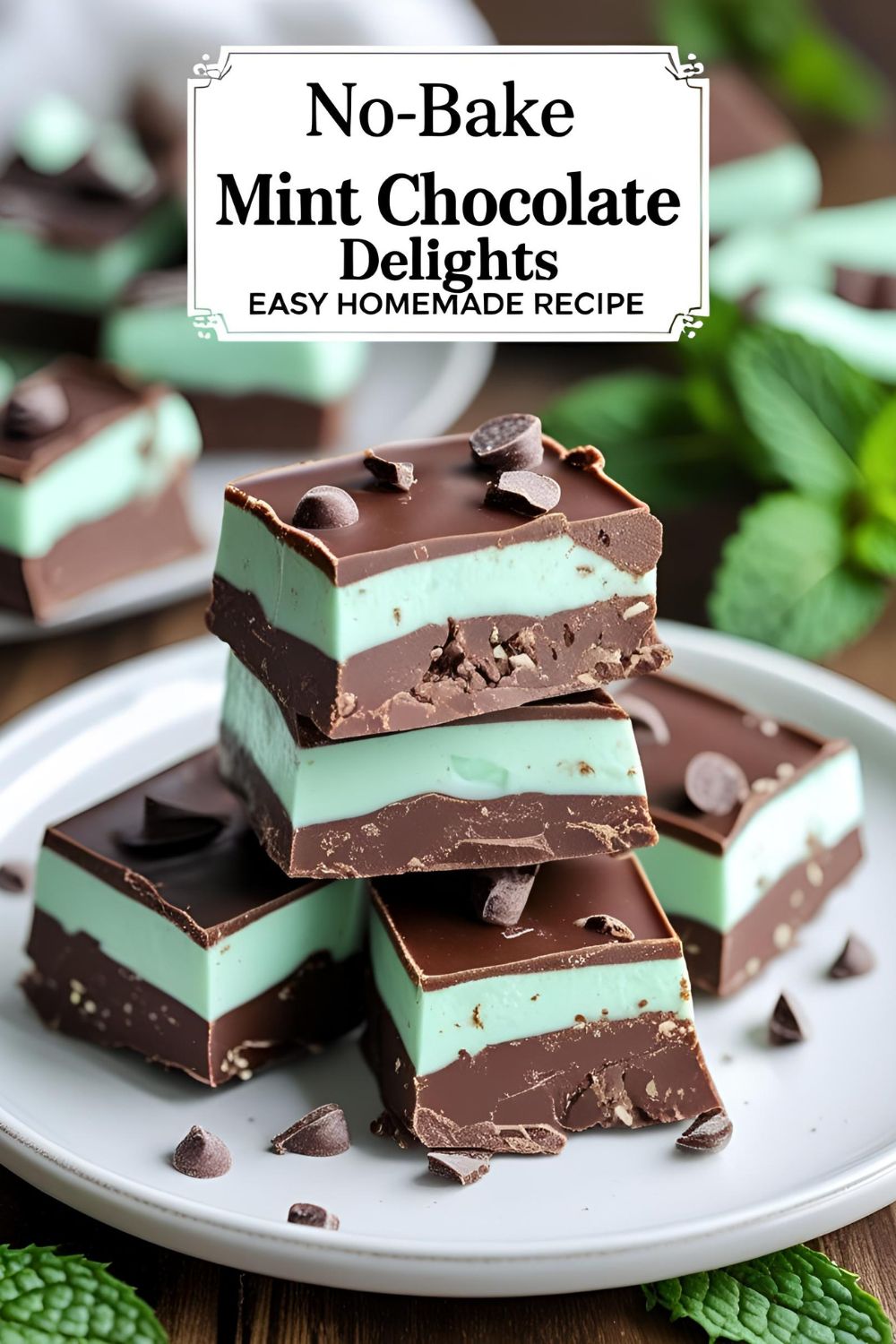 A stack of homemade mint chocolates with a creamy green filling.