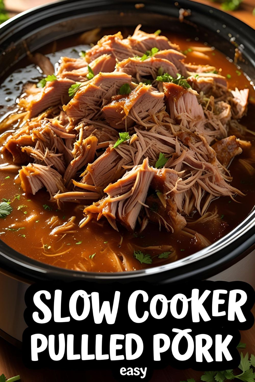 Close-up pulled pork sandwich with slaw on a bun.