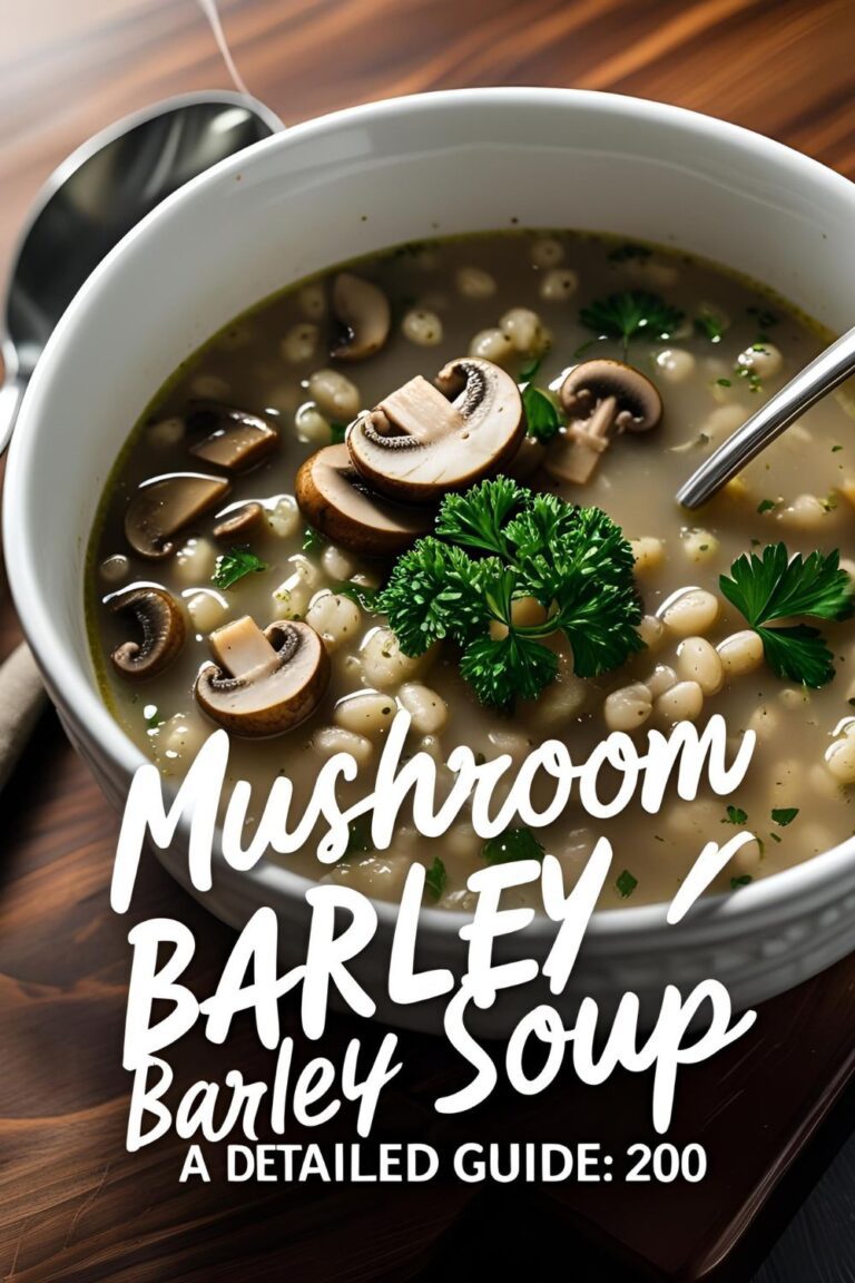 Bowl of mushroom barley soup topped with fresh parsley, ready to eat.