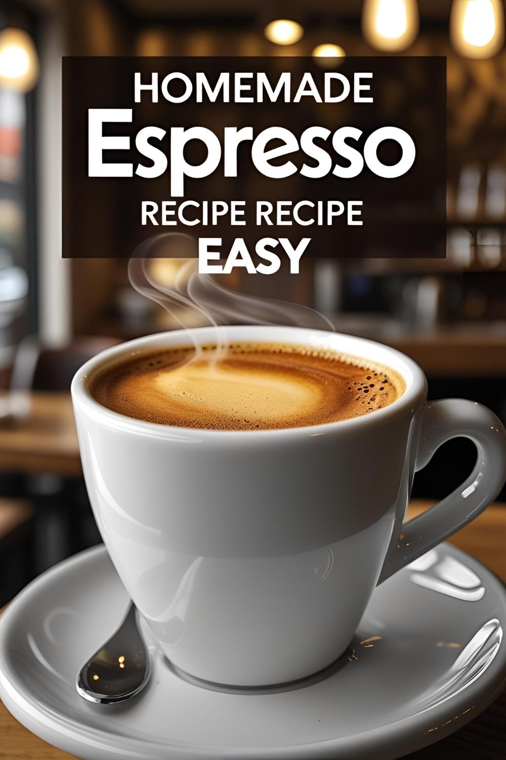 Small cup of espresso with rich crema on kitchen counter