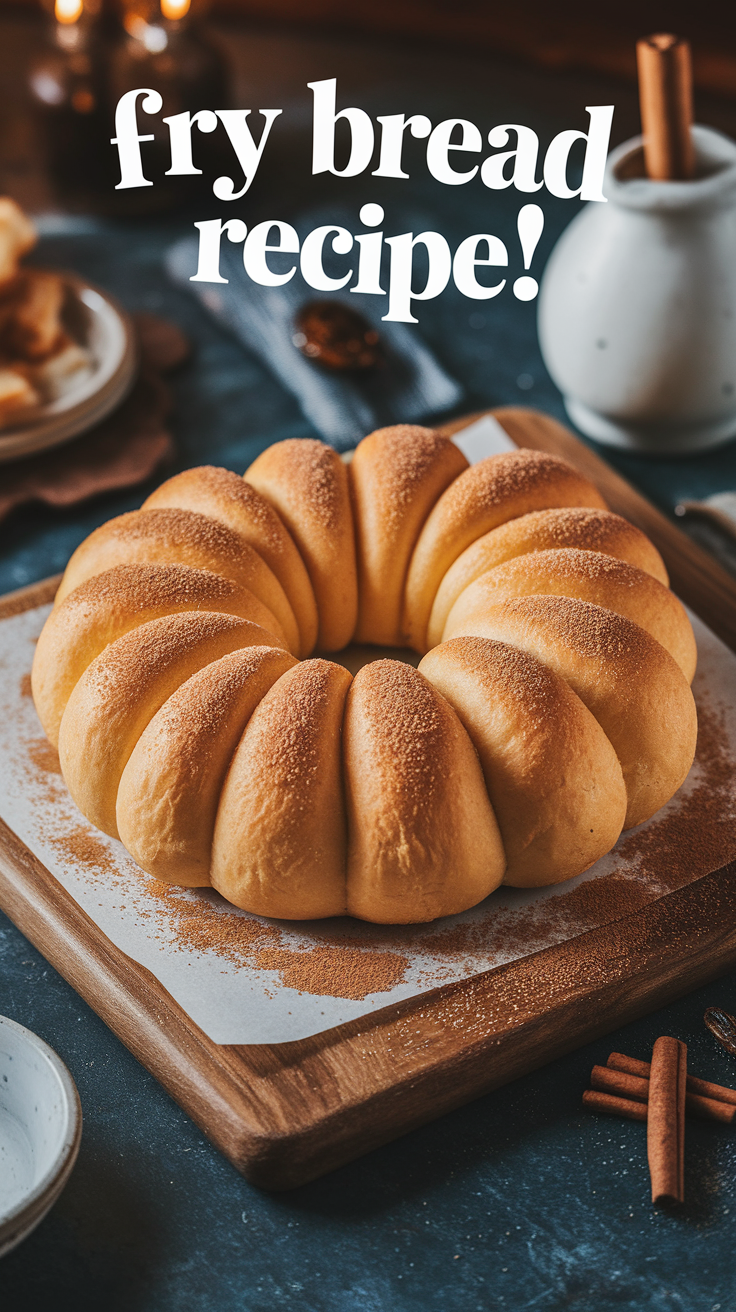 Golden fry bread with cinnamon sugar dust on a rustic board.