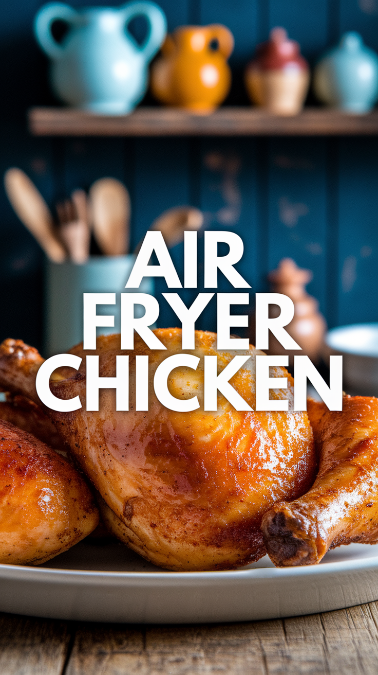 Plate of juicy, golden air fryer chicken with parsley garnish