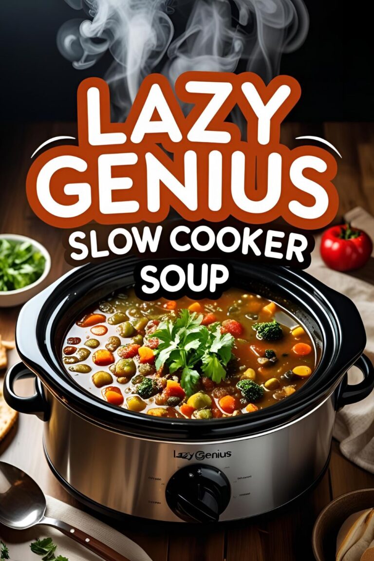 Bowl of hearty slow cooker soup with beans and vegetables garnished with fresh herbs