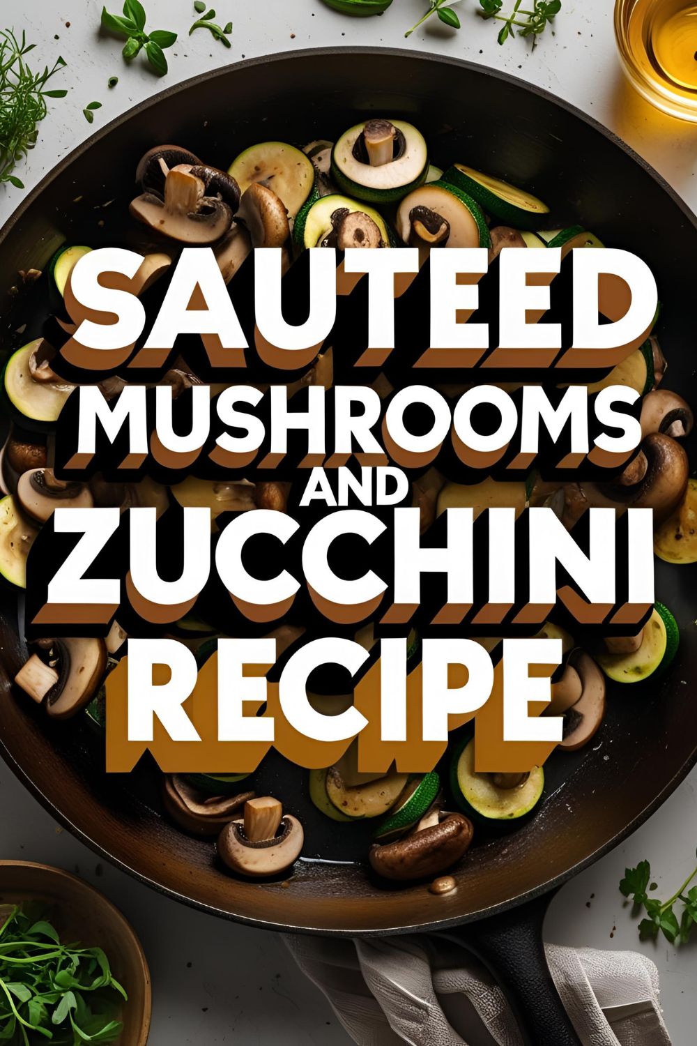 Sauteed mushrooms and zucchini in a skillet, perfect quick side dish recipe with herbs and garlic.