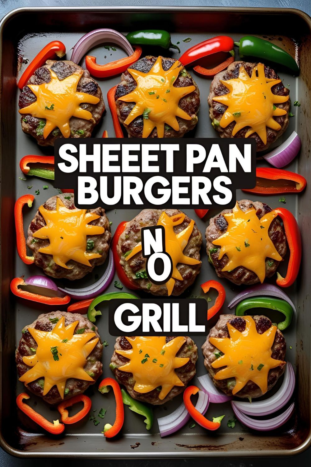 Oven-baked burger sliders with melted cheese and roasted veggies.