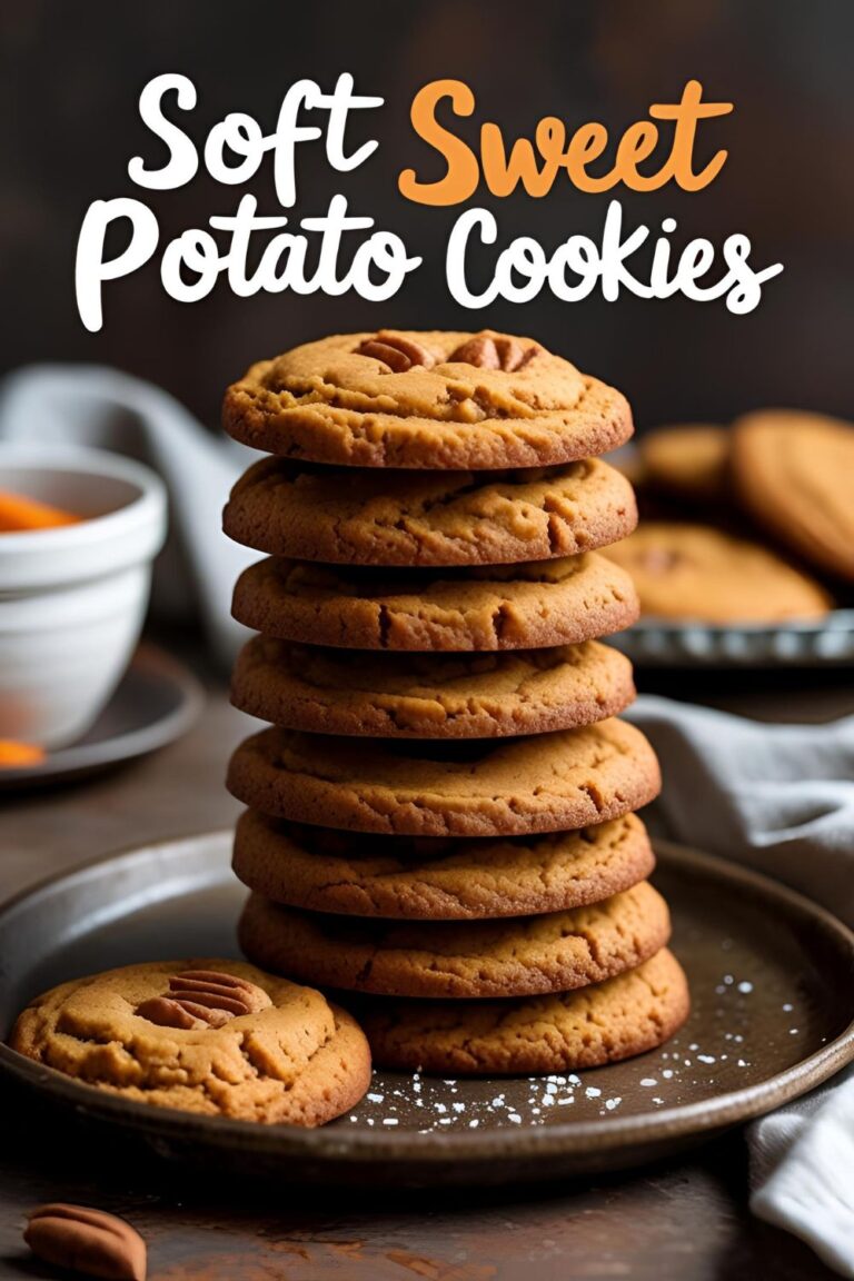 Close-up of soft sweet potato cookies stacked on a plate