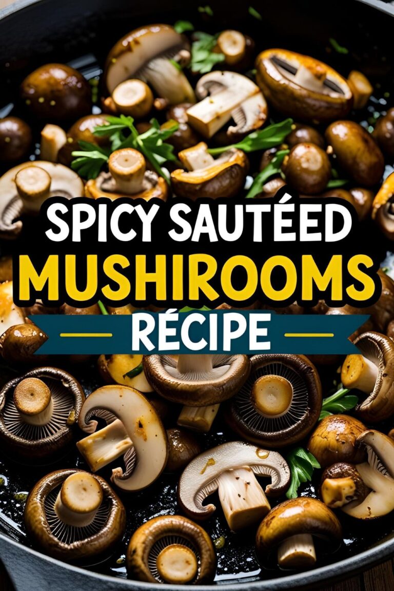 Spicy sautéed mushrooms sizzling in a pan, garnished with fresh parsley and red pepper flakes