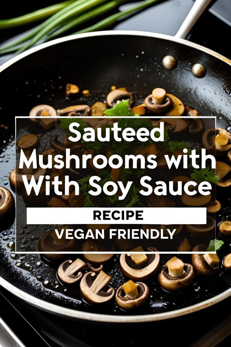 Close-up of soy-glazed vegan mushrooms topped with sesame seeds and green onions