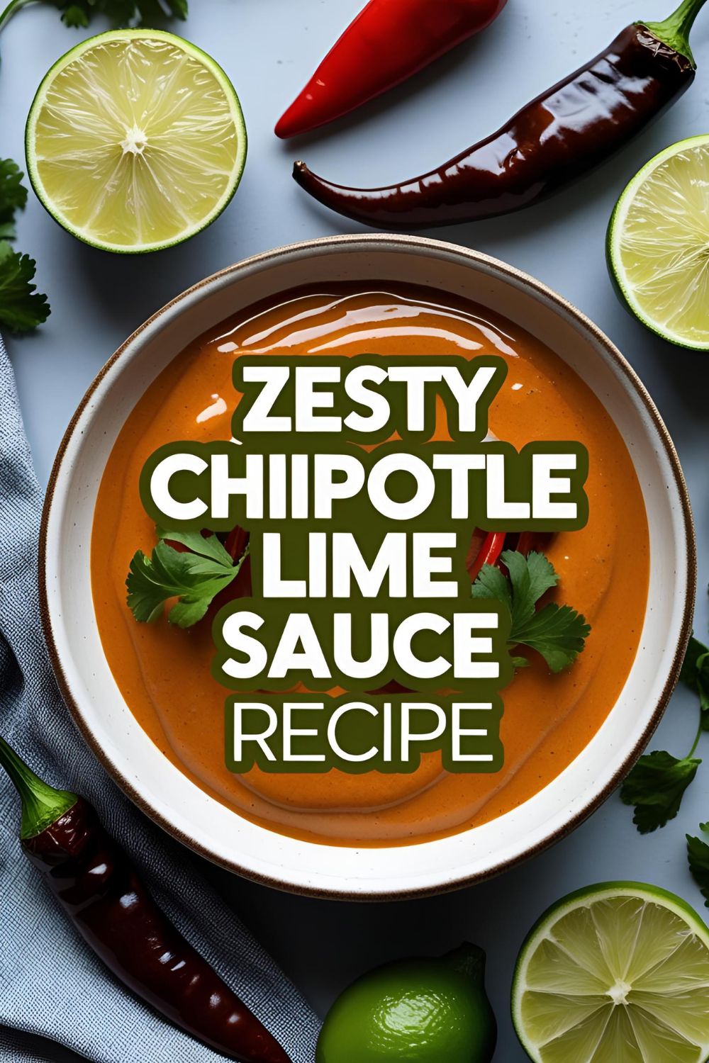 "A jar of creamy chipotle lime sauce surrounded by fresh ingredients on a rustic table."