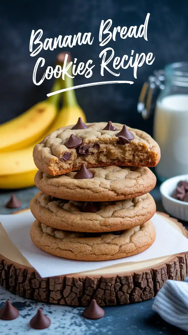 Single banana bread cookie with melted chocolate chip resting on parchment paper.