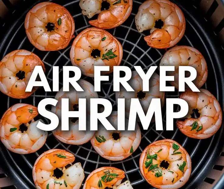Crispy garlic paprika shrimp piled in an air fryer basket