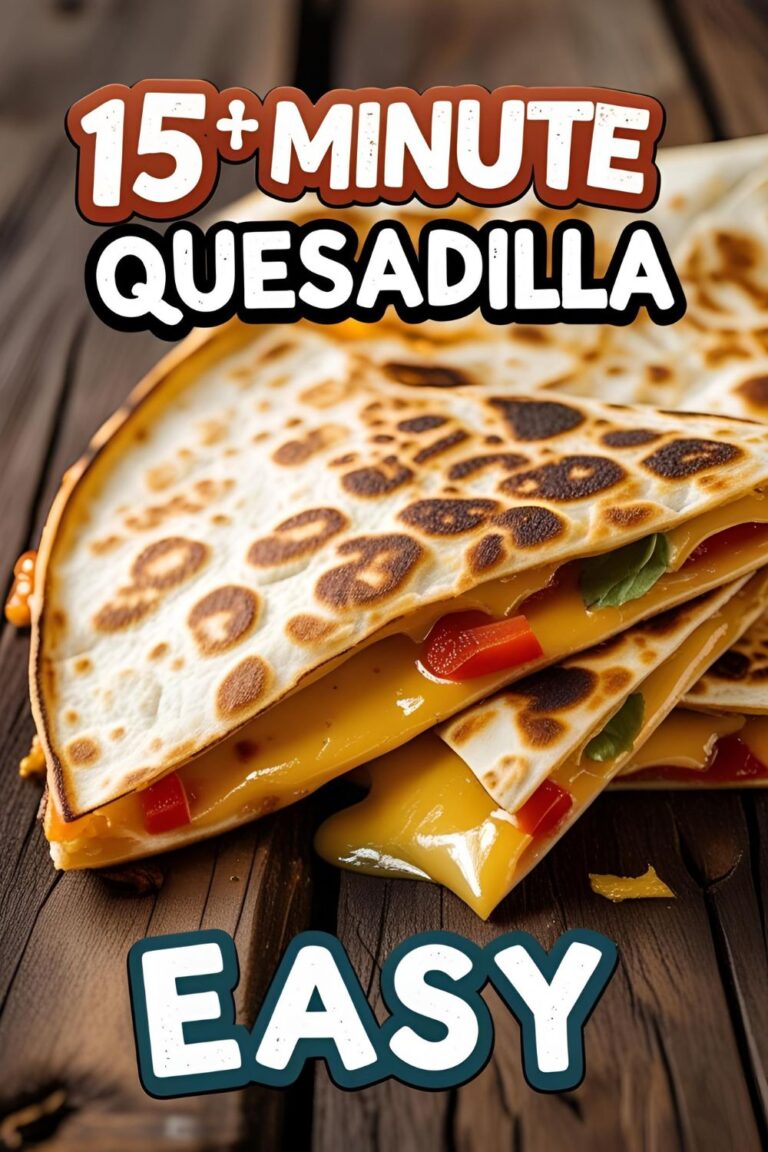 Golden quesadilla wedge with cheese pull on wooden board