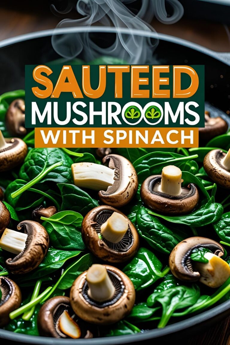 Rustic skillet of sauteed mushrooms and spinach with herbs