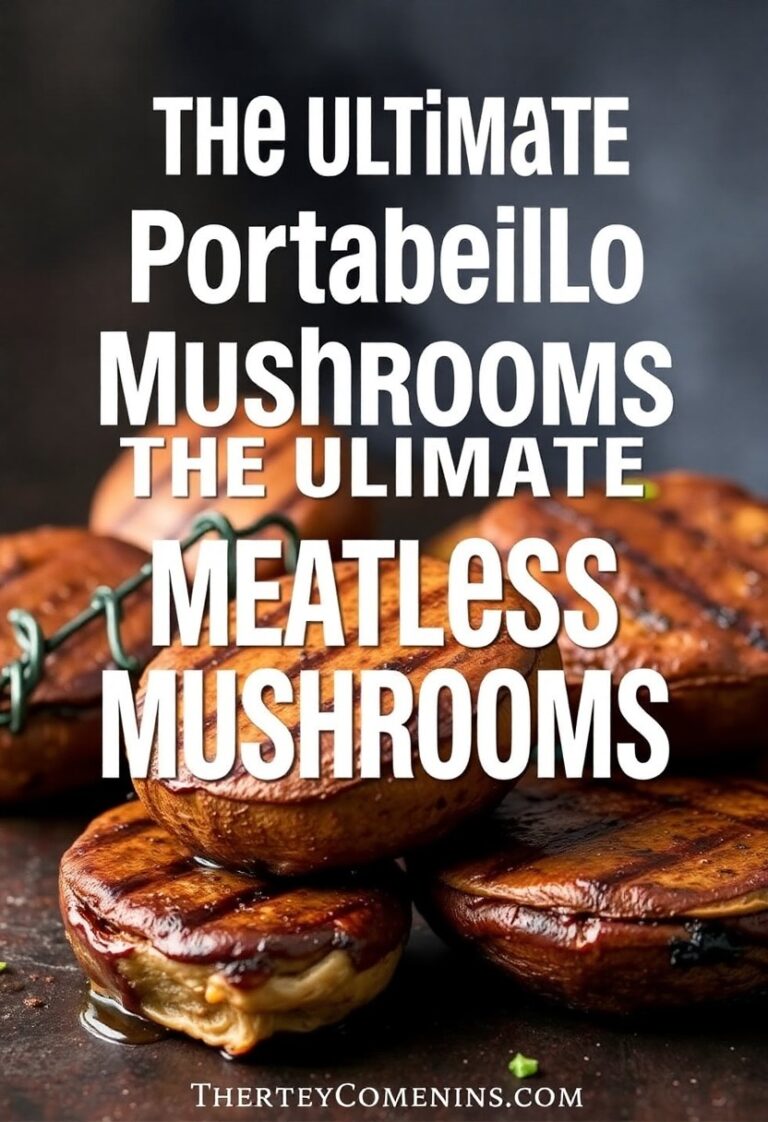 Close-up of juicy grilled portobello mushrooms on a grill.