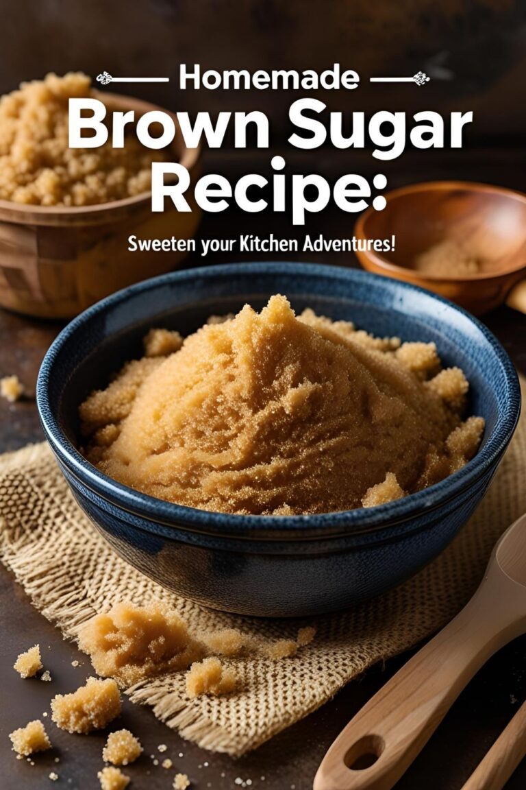 A bowl of freshly made brown sugar with a wooden spoon on a rustic kitchen counter.