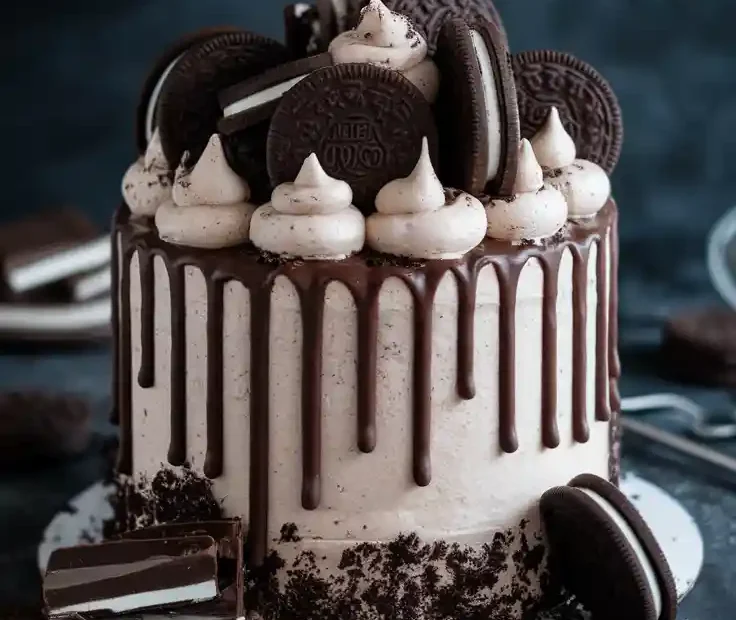 A cool Oreo drip cake with chocolate toppings and the text overlay "The 13 Birthday Cake They'll Actually Think is Cool".