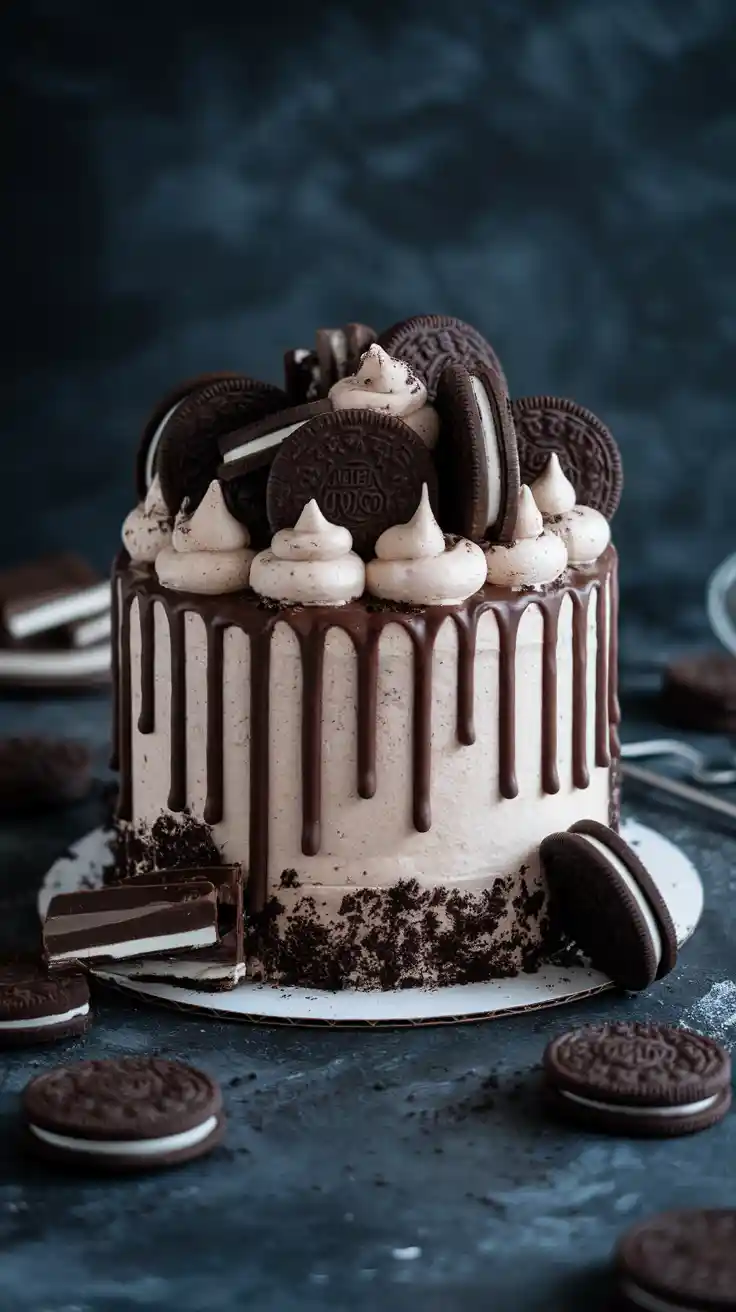 A cool Oreo drip cake with chocolate toppings and the text overlay "The 13 Birthday Cake They'll Actually Think is Cool".