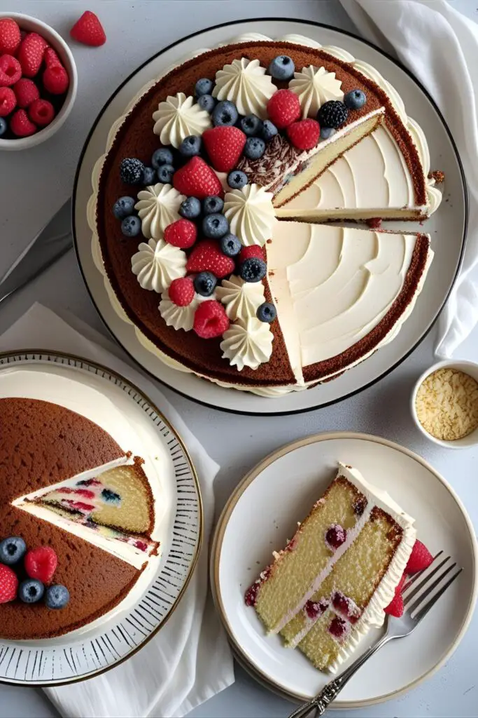 Close-up of buttercream piped border and vanilla cake slice