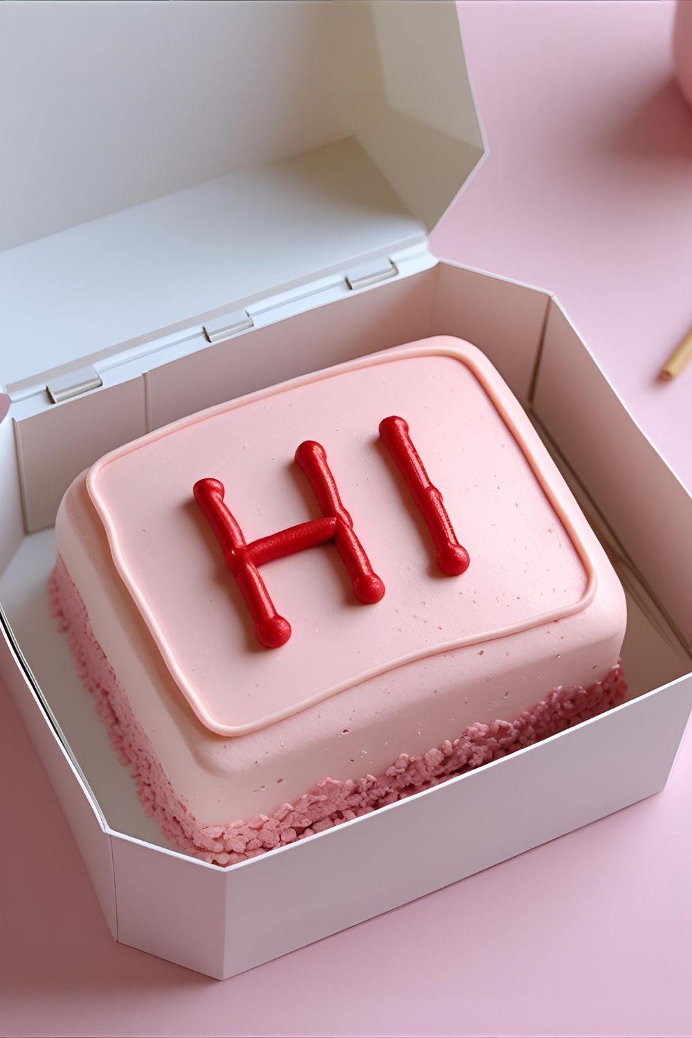 A cute minimalist pink bento cake in a box with the text overlay "Your Guide to the Cutest Bento Cake Pink".
