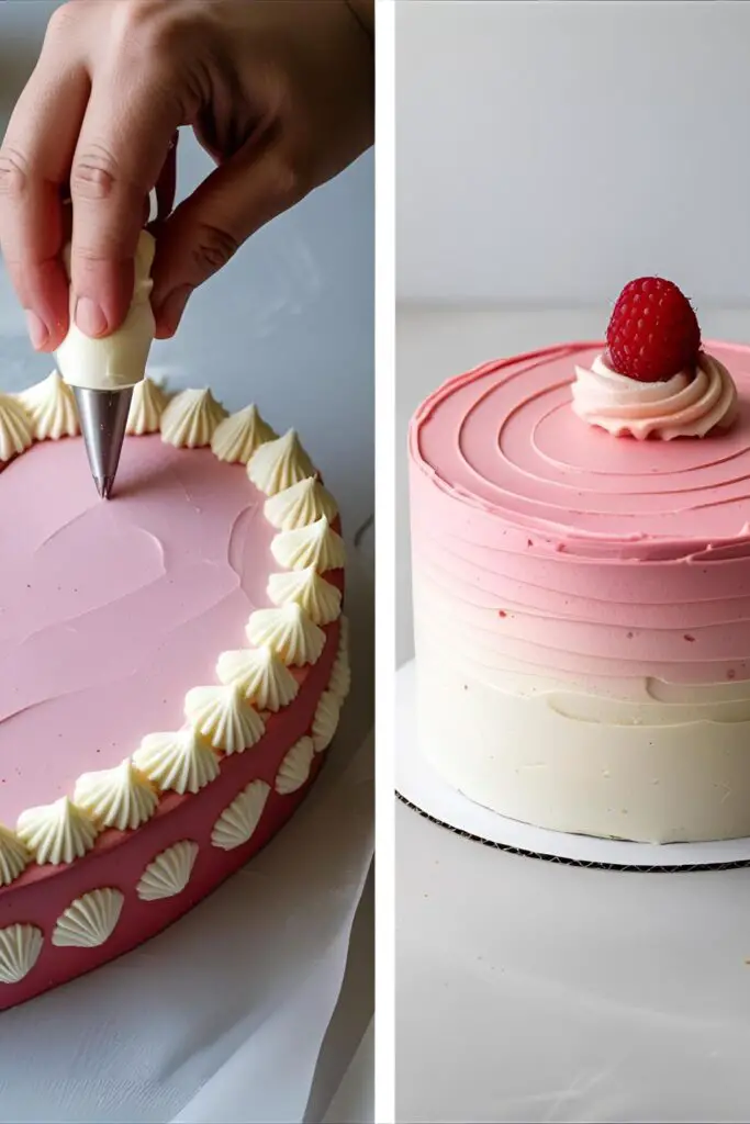 Two different bento cake pink designs: one vintage heart-shaped and one with a modern ombre effect.
