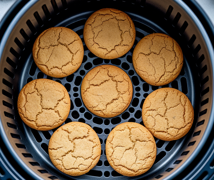 Warm, golden air fryer cookies with melting chocolate