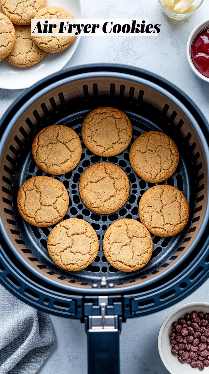 Warm, golden air fryer cookies with melting chocolate