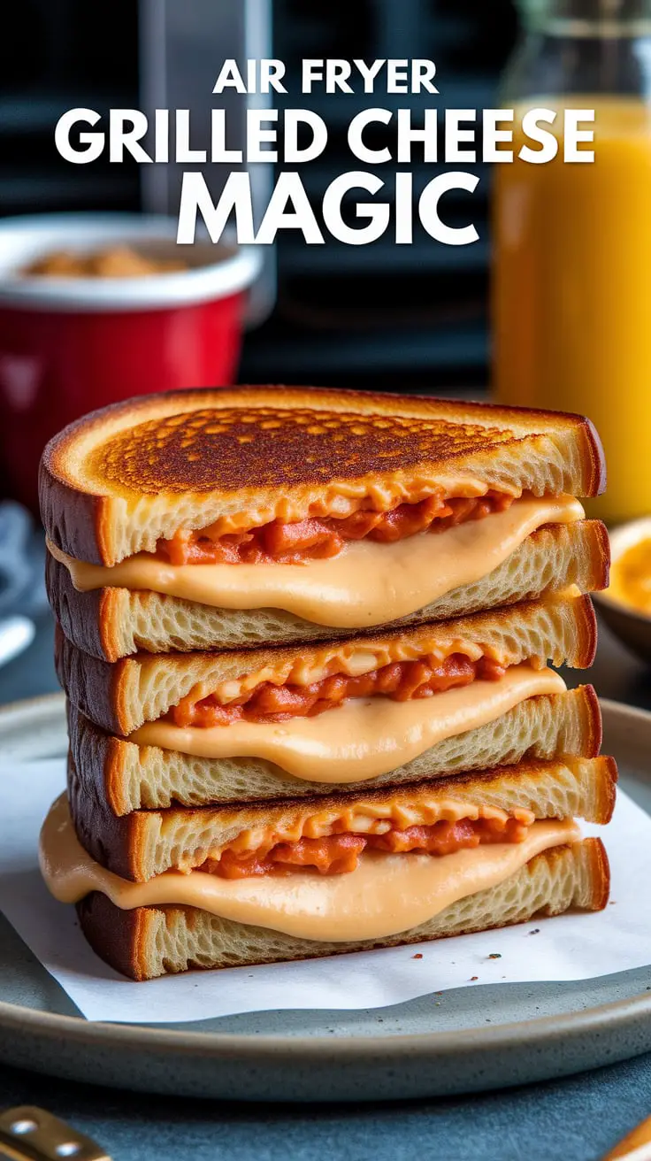Air fryer grilled cheese with golden crispy edges and melty cheese