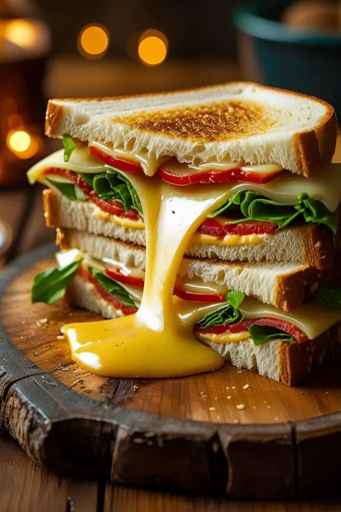 Golden air fryer grilled cheese melting with cheese pull