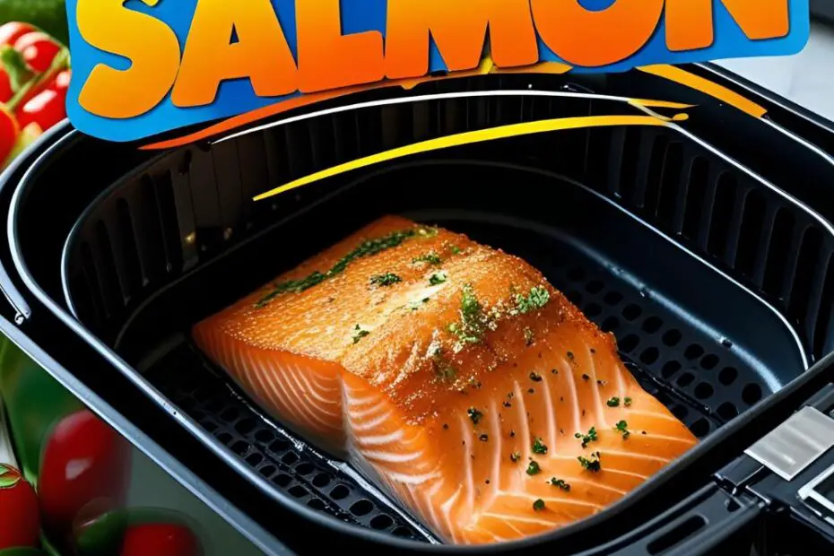 Crispy-skin air fryer salmon fillet with lemon garnish