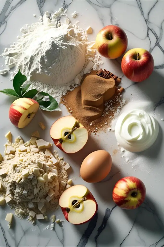 Apple bread loaf with yogurt and apple ingredients
