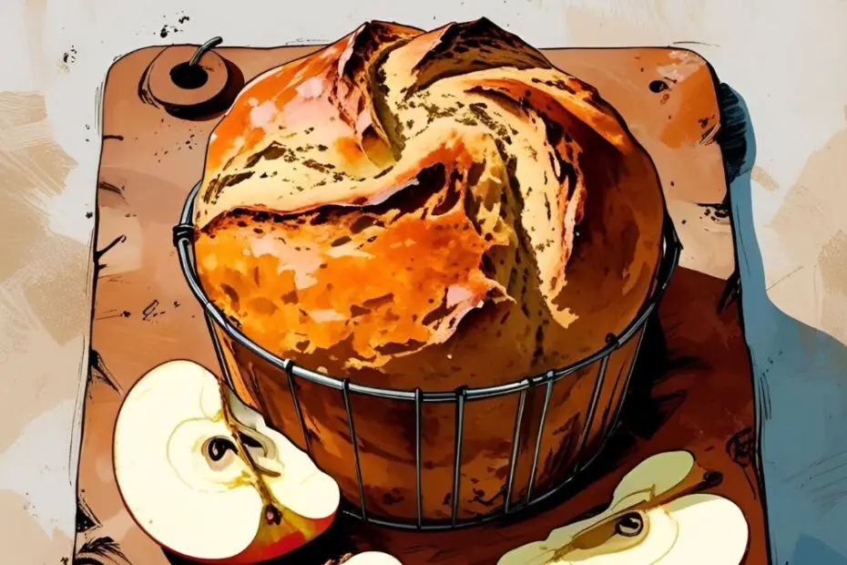 Sliced spiced apple bread loaf with apple chunks
