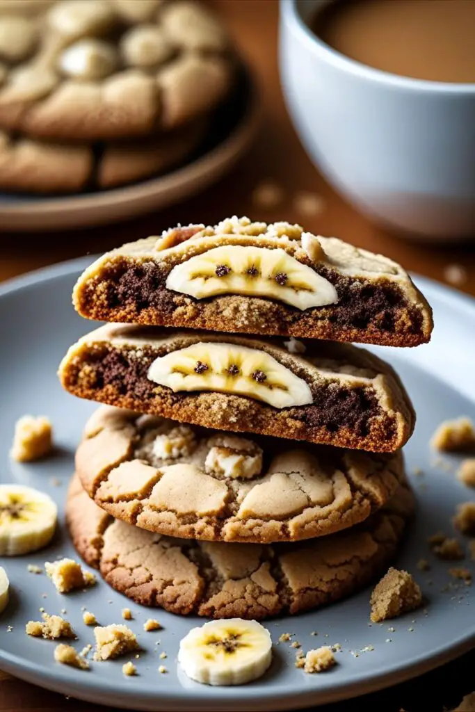 Banana oat cookies on parchment with banana slices nearby