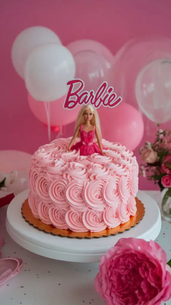 DIY Barbie Birthday Cake with strawberry frosting