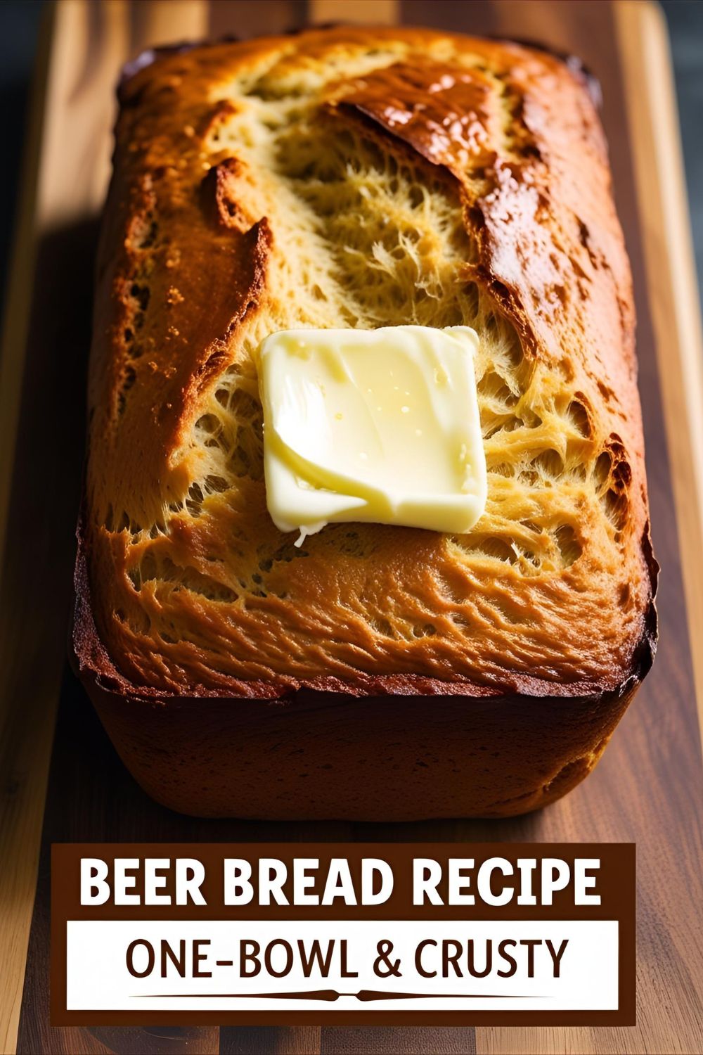 Sliced beer bread loaf with butter melting on top.