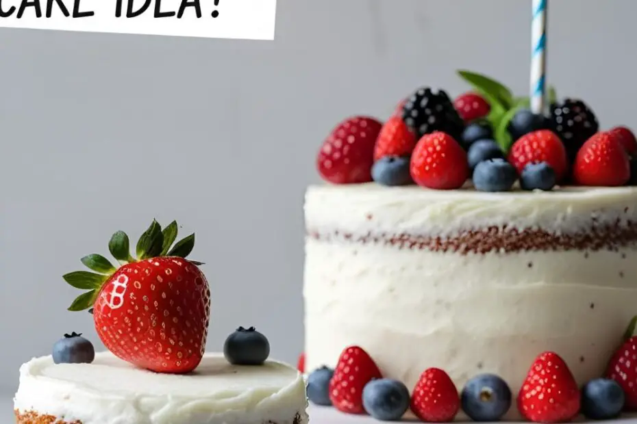 A smash cake and guest cake for a berry first birthday party with a text overlay.