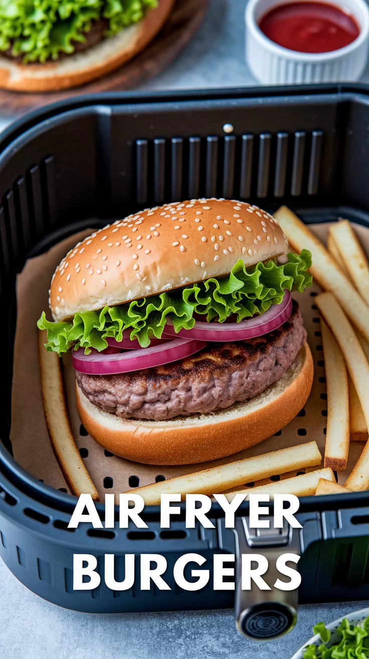 Golden cheese-topped air fryer burger with lettuce and tomato