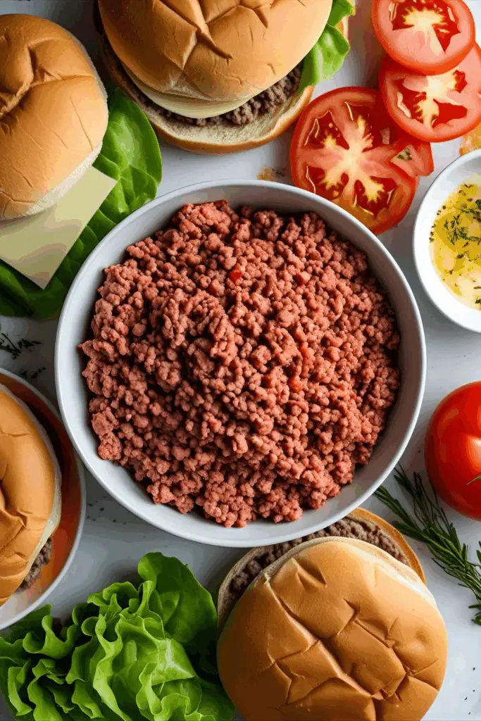 Close-up of air fryer burger patty with melted cheese and fresh toppings
