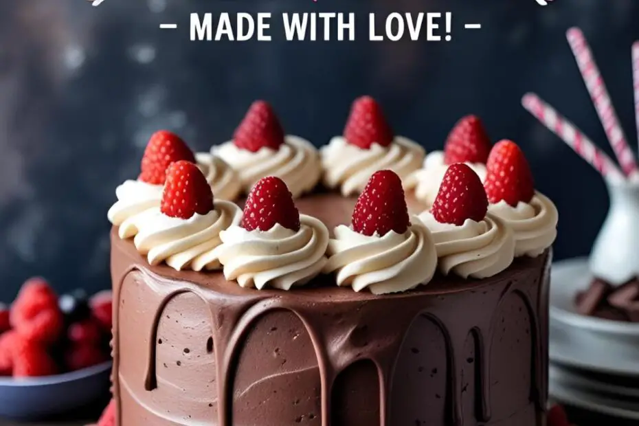 Chocolate layer cake with espresso buttercream swirls and fresh berries