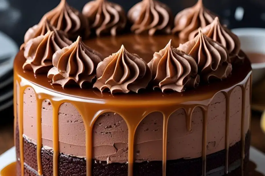 Chocolate birthday cake with caramel buttercream and drizzle