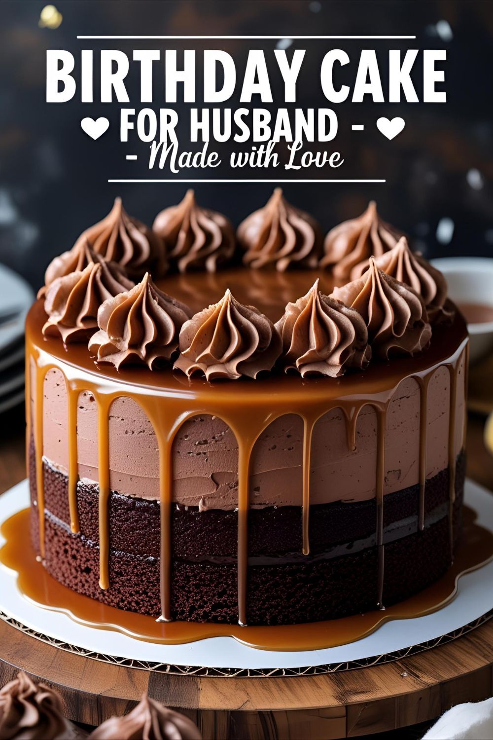 Chocolate birthday cake with caramel buttercream and drizzle