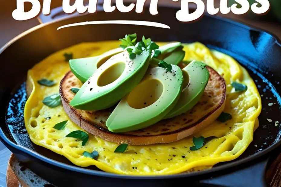 Veggie omelet and avocado slices on toasted sourdough