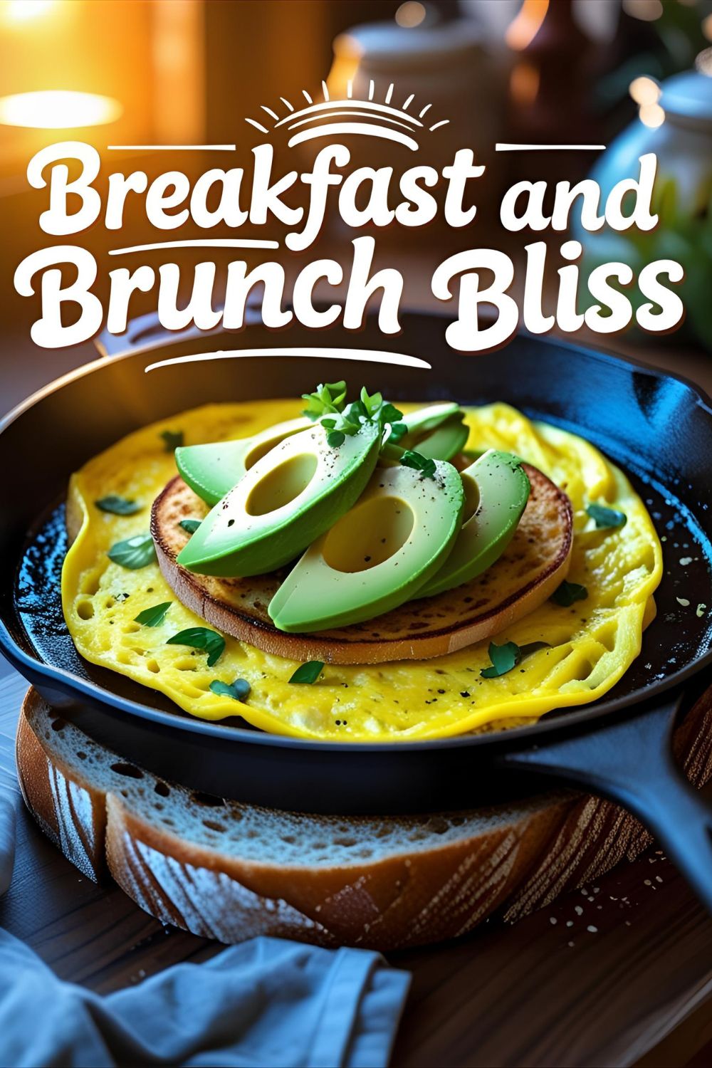 Veggie omelet and avocado slices on toasted sourdough