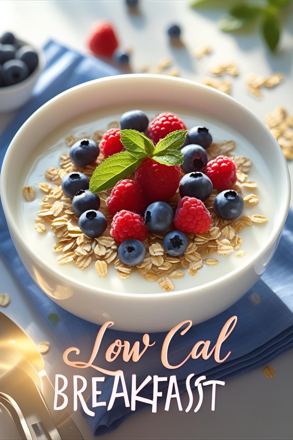 Bright yogurt parfait bowl with berries and oats