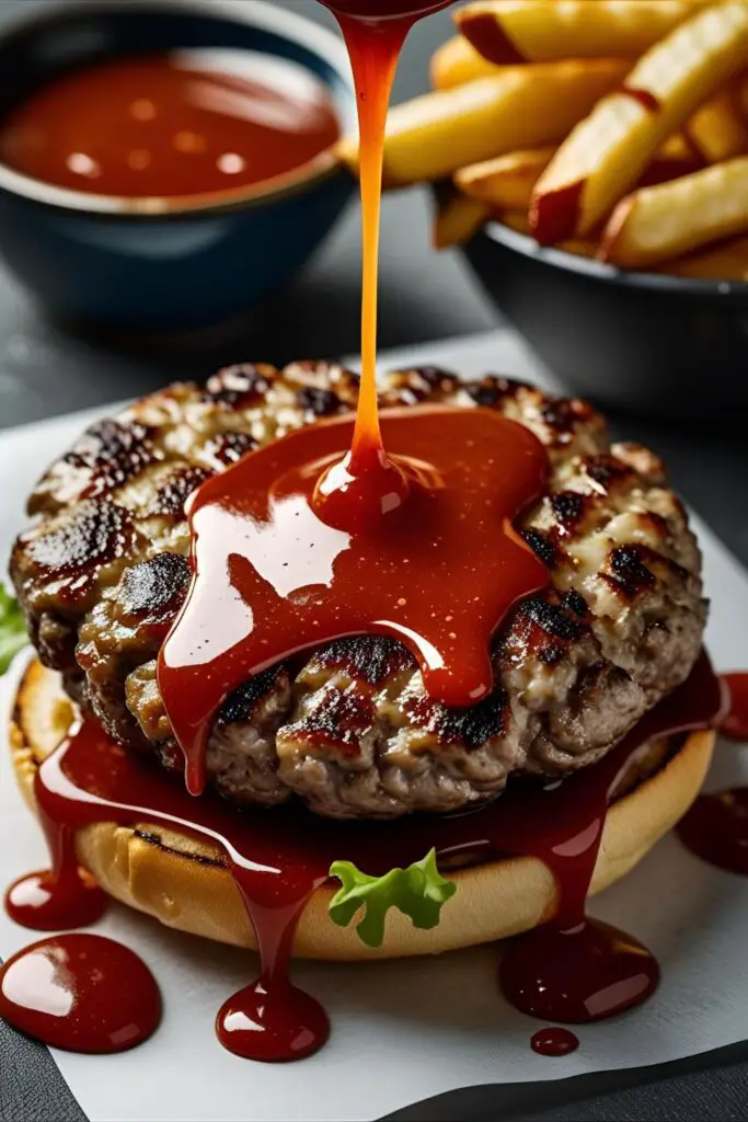 Close-up of creamy burger sauce in a jar with a spoon dipped in