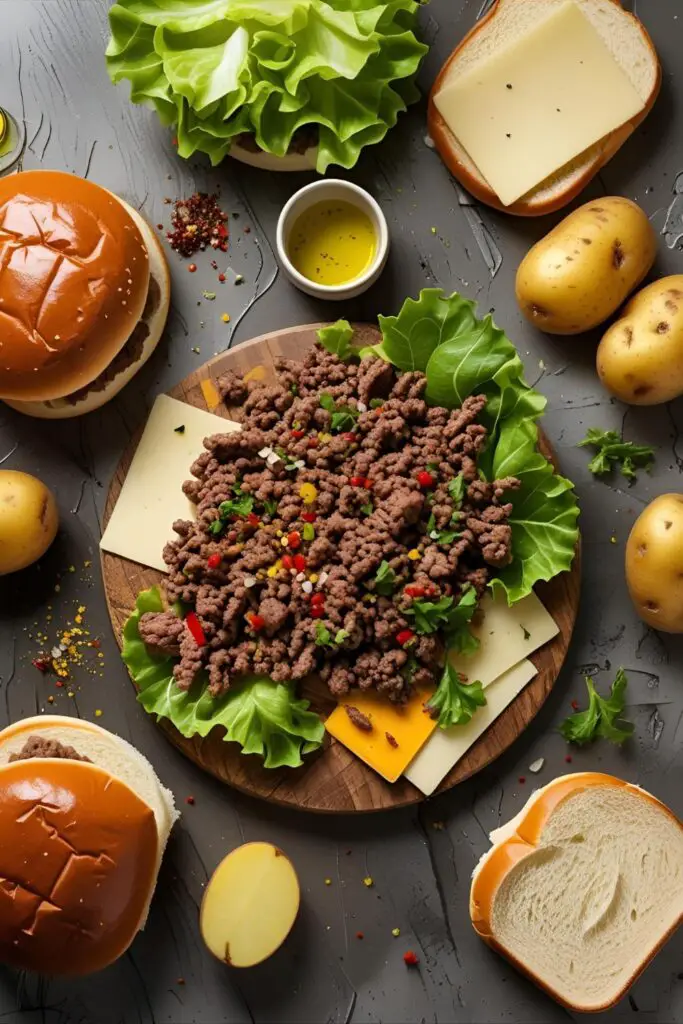 Close-up of burger with fries and ketchup dip